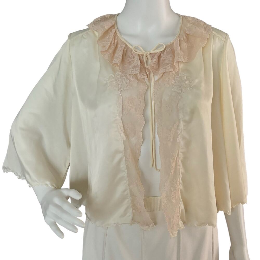 VINTAGE BONWIT TELLER CREAM SATIN BED JACKET 1930s 1940s LINGERIE WOMEN Sz S/M